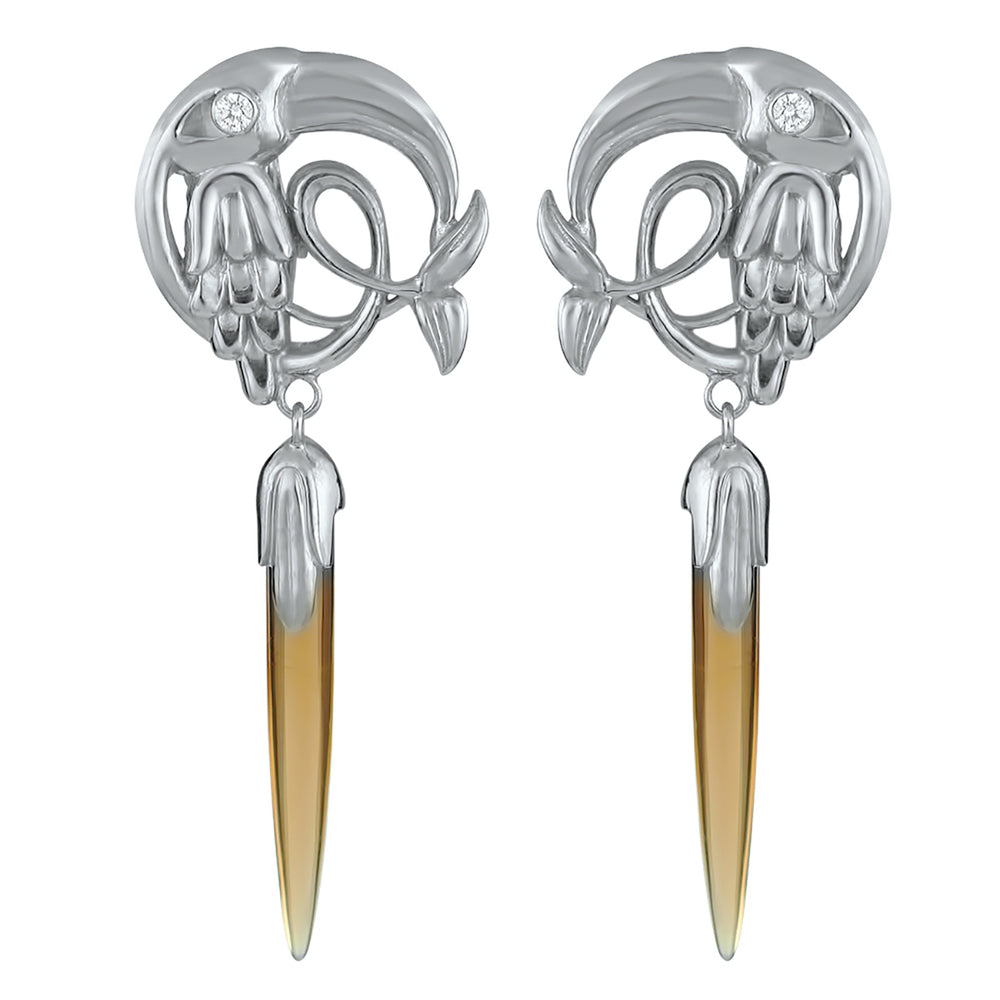 Silver Citrine Crane Earring