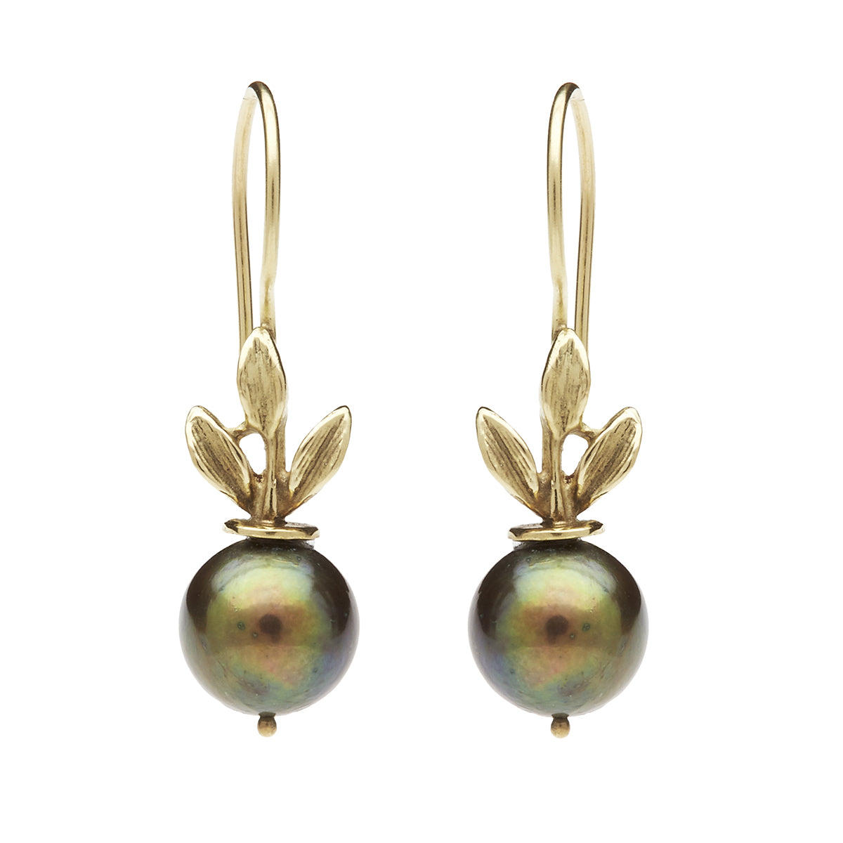 3 leaf Green/Black Pearl Earring