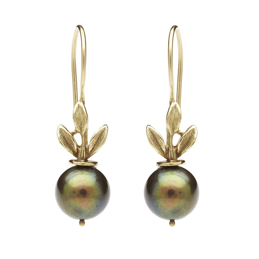 3 leaf Green/Black Pearl Earring