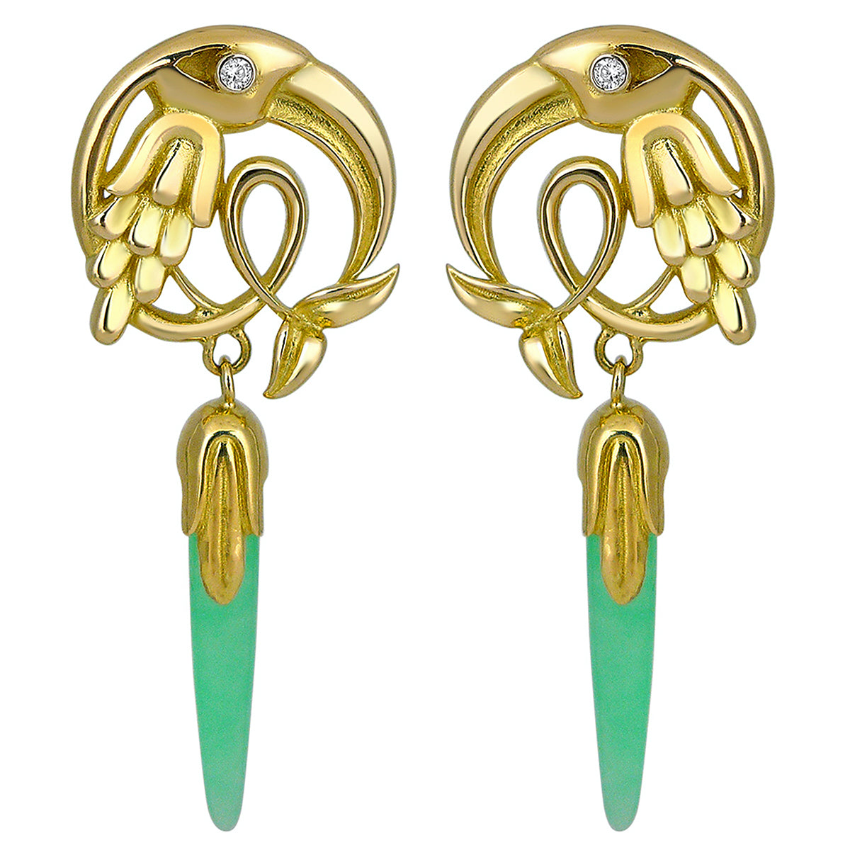 Chrysophrase Crane Earring