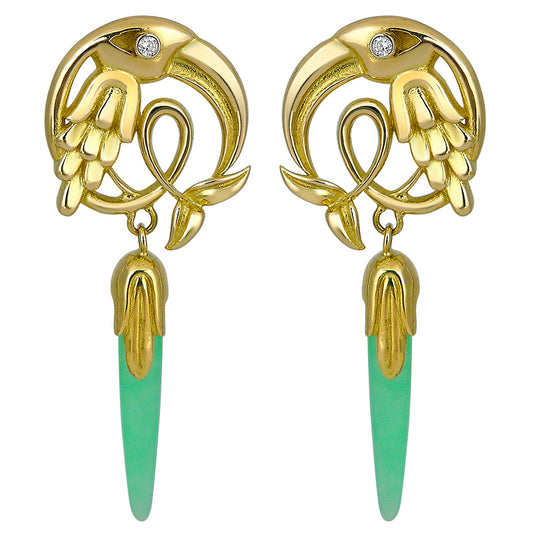 Chrysophrase Crane Earring